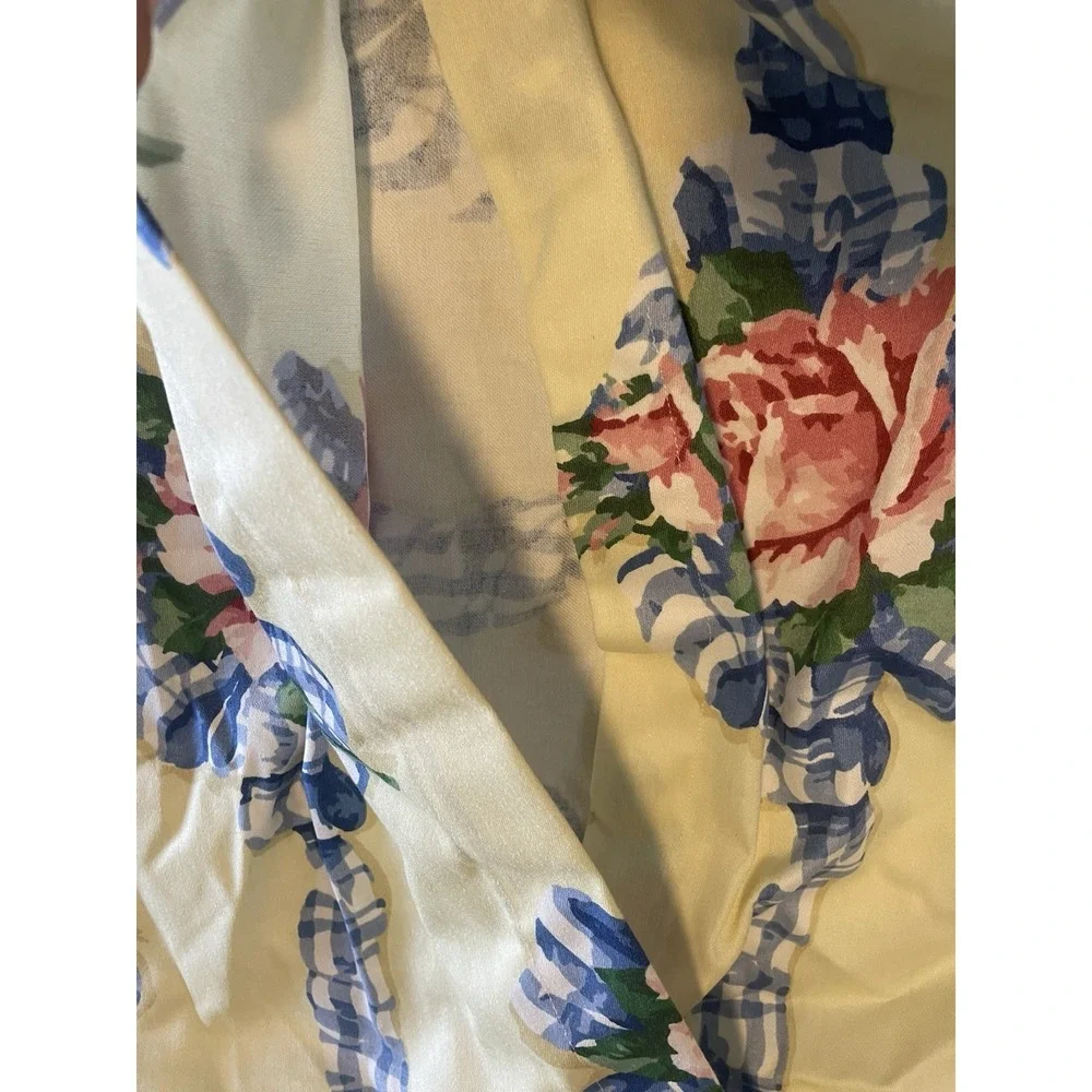 Vintage Floral Gingham Pillow Covers Cottagecore Yellow Blue 19x19 Set 2 Country
